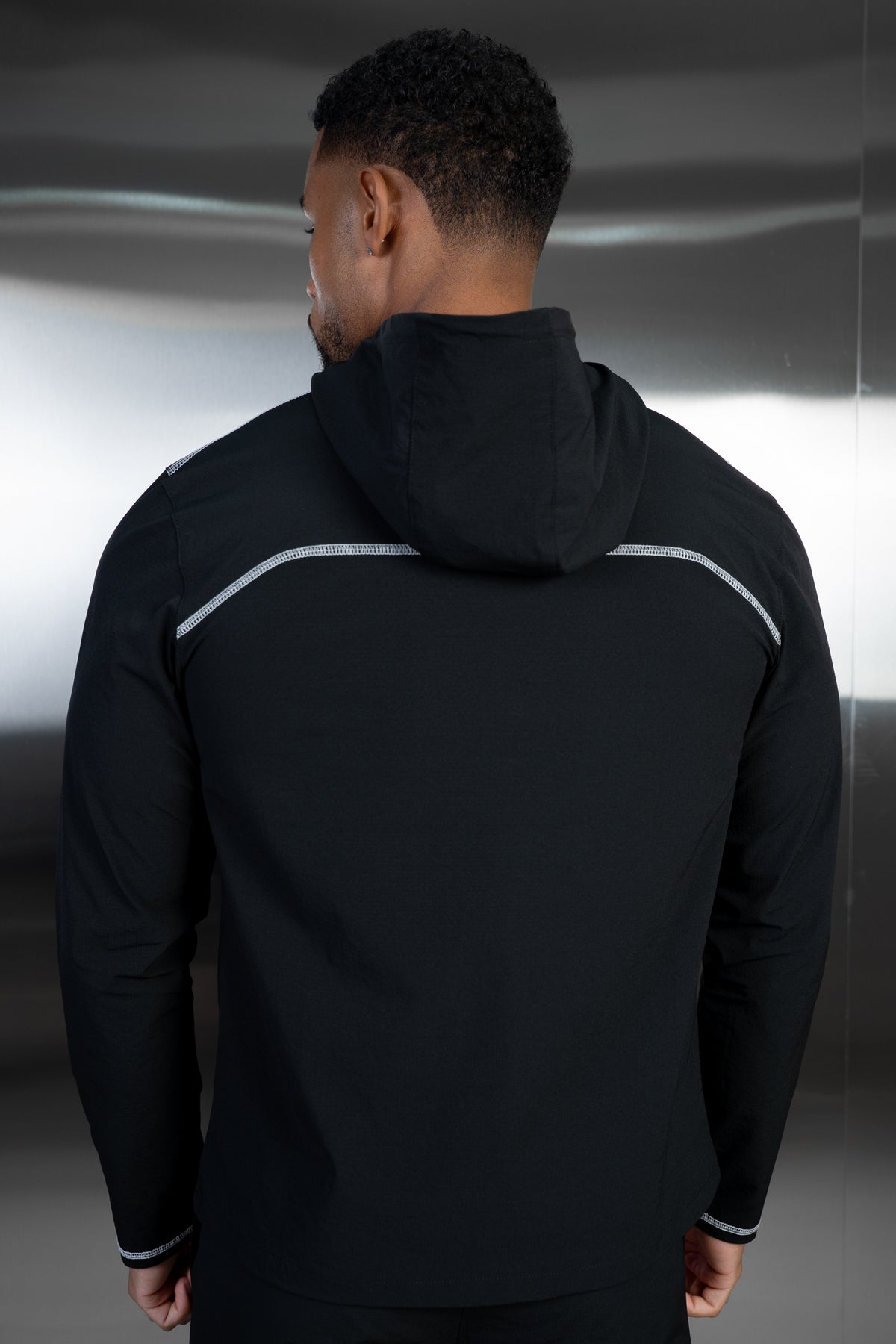 Contrast Stitch Quarter Zip Windbreaker - Black