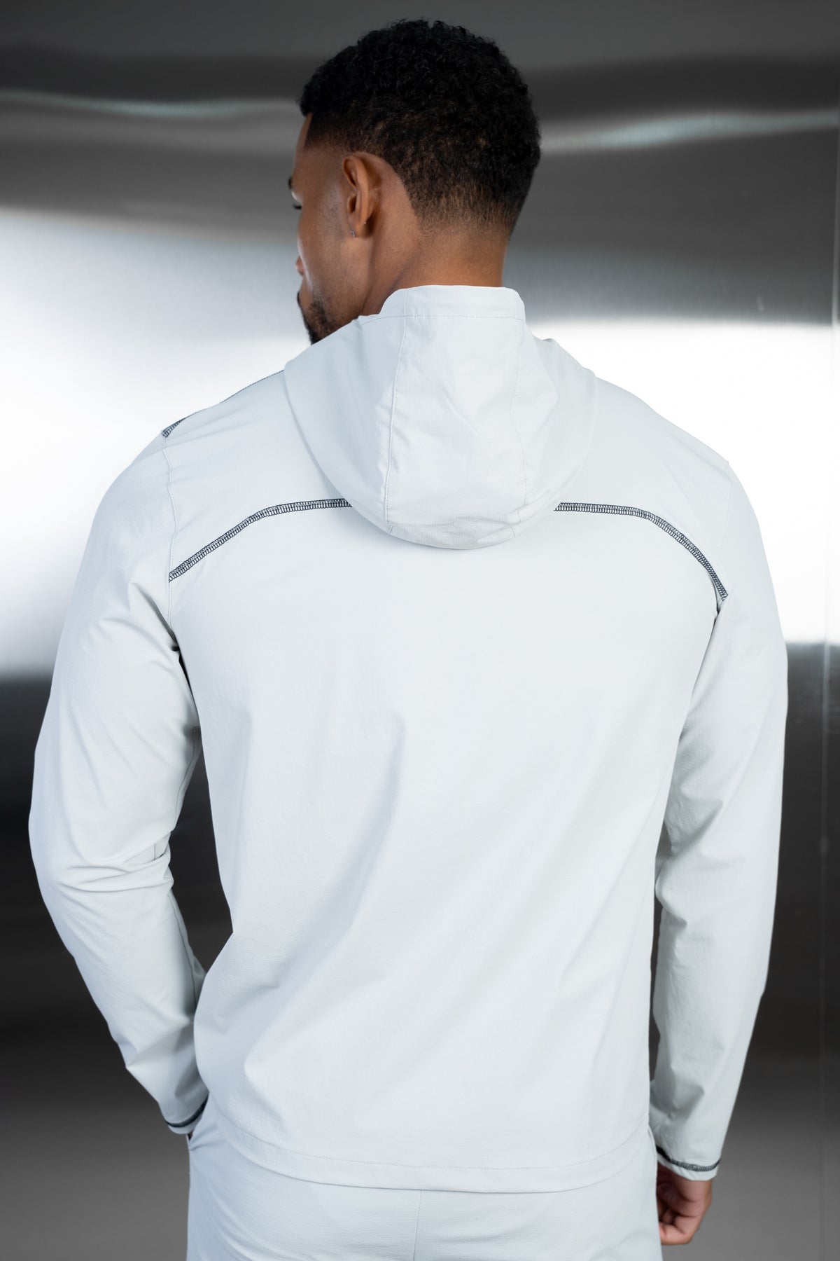 Contrast Stitch Quarter Zip Windbreaker - Grey