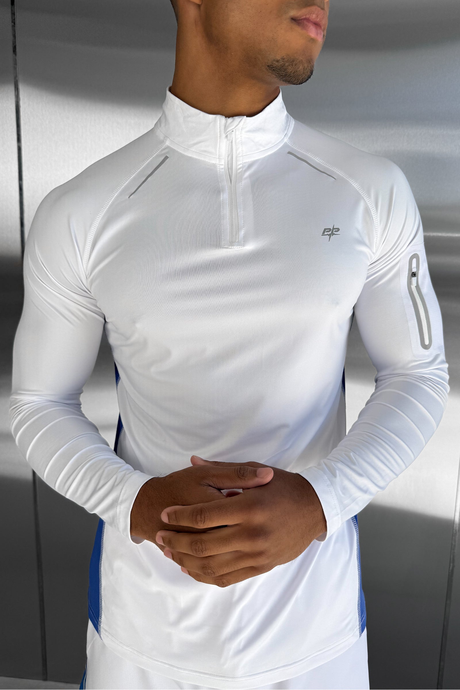 Synergy Quarter Zip Training Top - White/Royal Blue