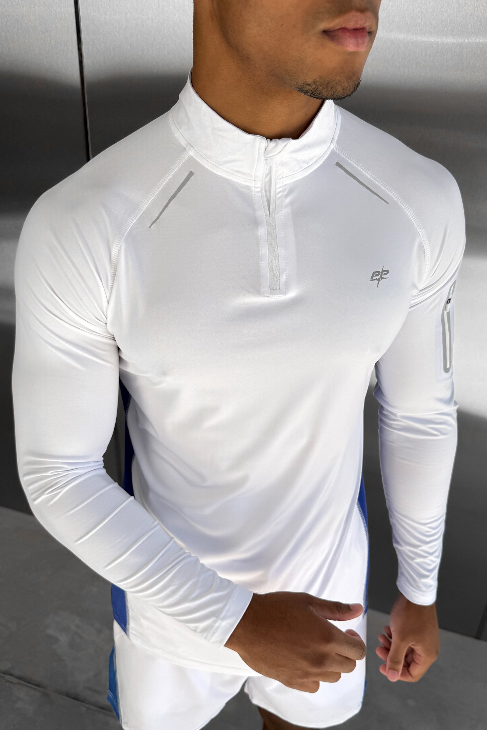 Synergy Quarter Zip Training Top - White/Royal Blue