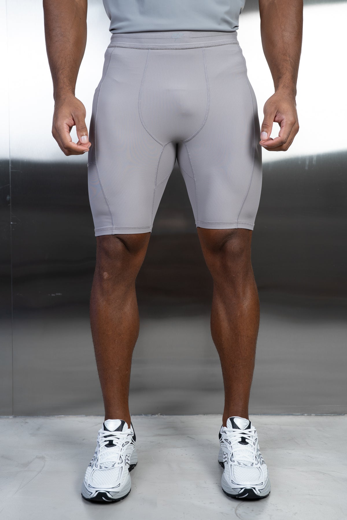 Stride Ribbed Compression Shorts - Grey