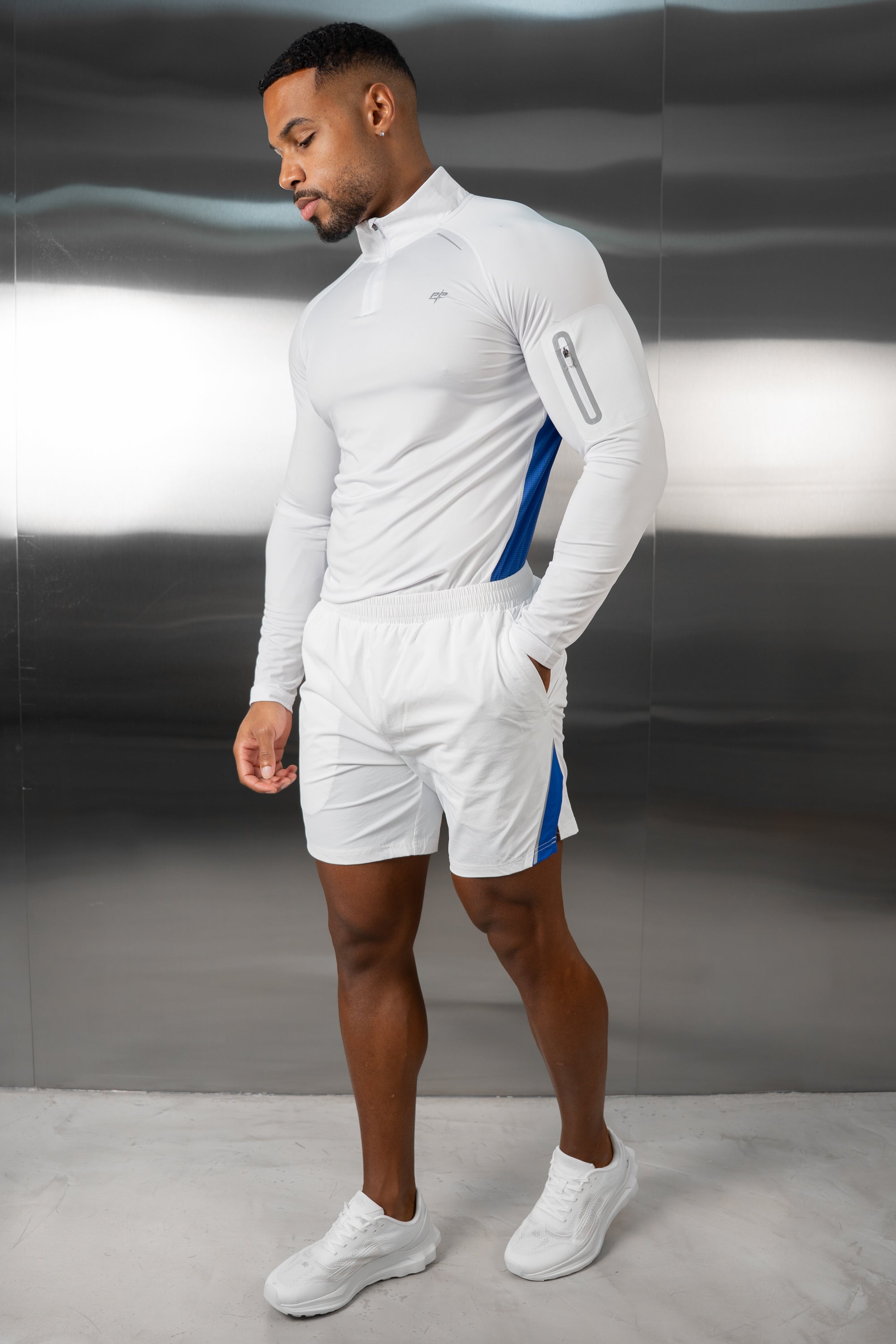 Synergy Quarter Zip Training Top - White/Royal Blue