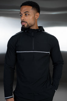 Contrast Stitch Quarter Zip Windbreaker - Black