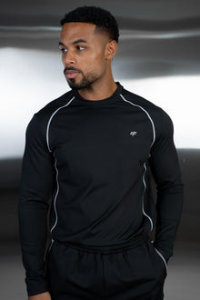 Contrast Stitch Long Sleeve Training T-Shirt - Black
