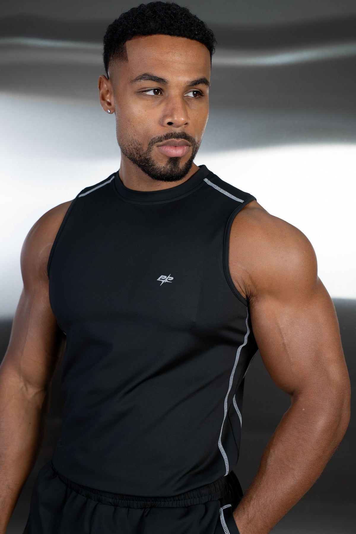 Contrast Stitch Training Tank - Black