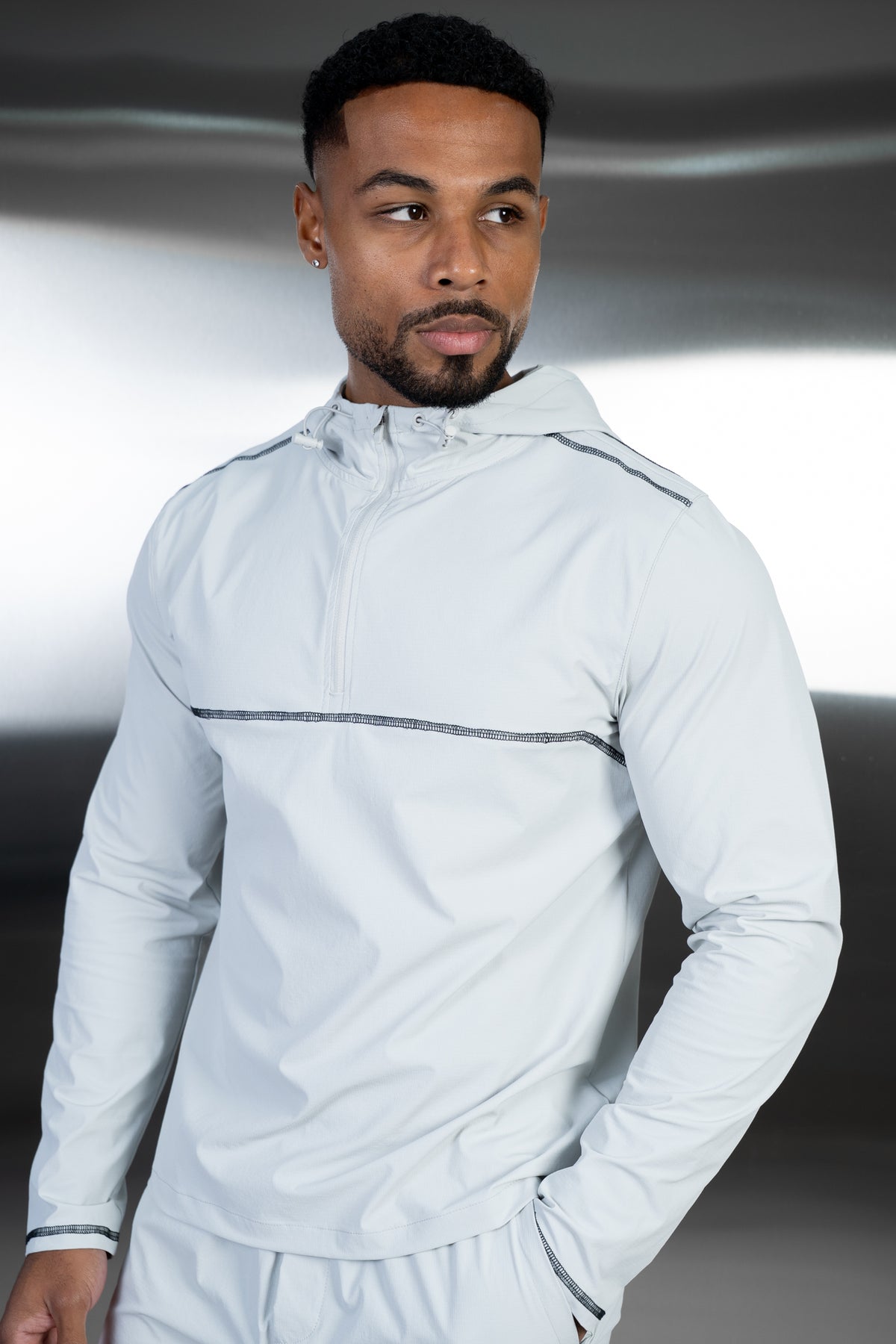 Contrast Stitch Quarter Zip Windbreaker - Grey