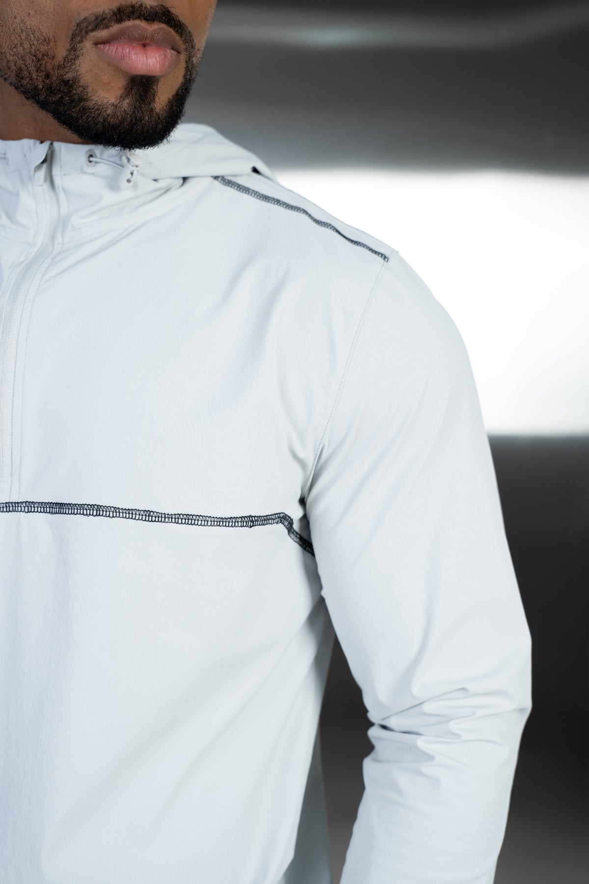 Contrast Stitch Quarter Zip Windbreaker - Grey