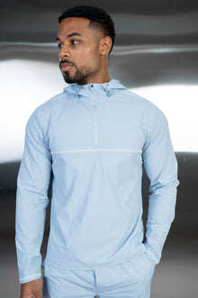 Contrast Stitch Quarter Zip Windbreaker - Light Blue