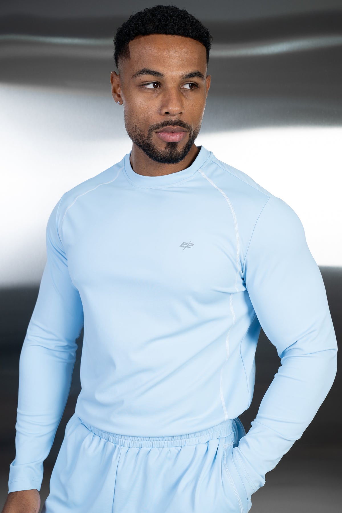 Contrast Stitch Long Sleeve Training T-Shirt - Light Blue
