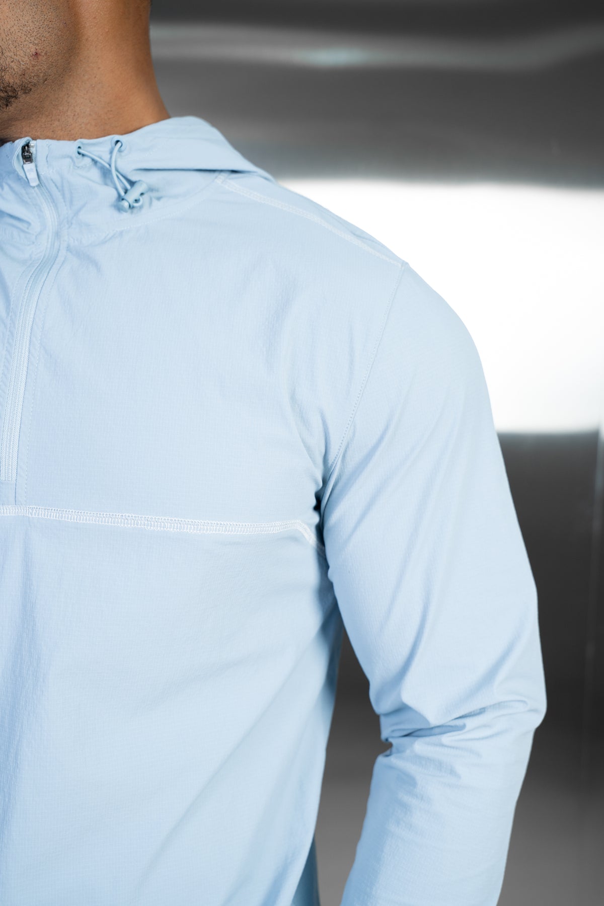 Contrast Stitch Quarter Zip Windbreaker - Light Blue