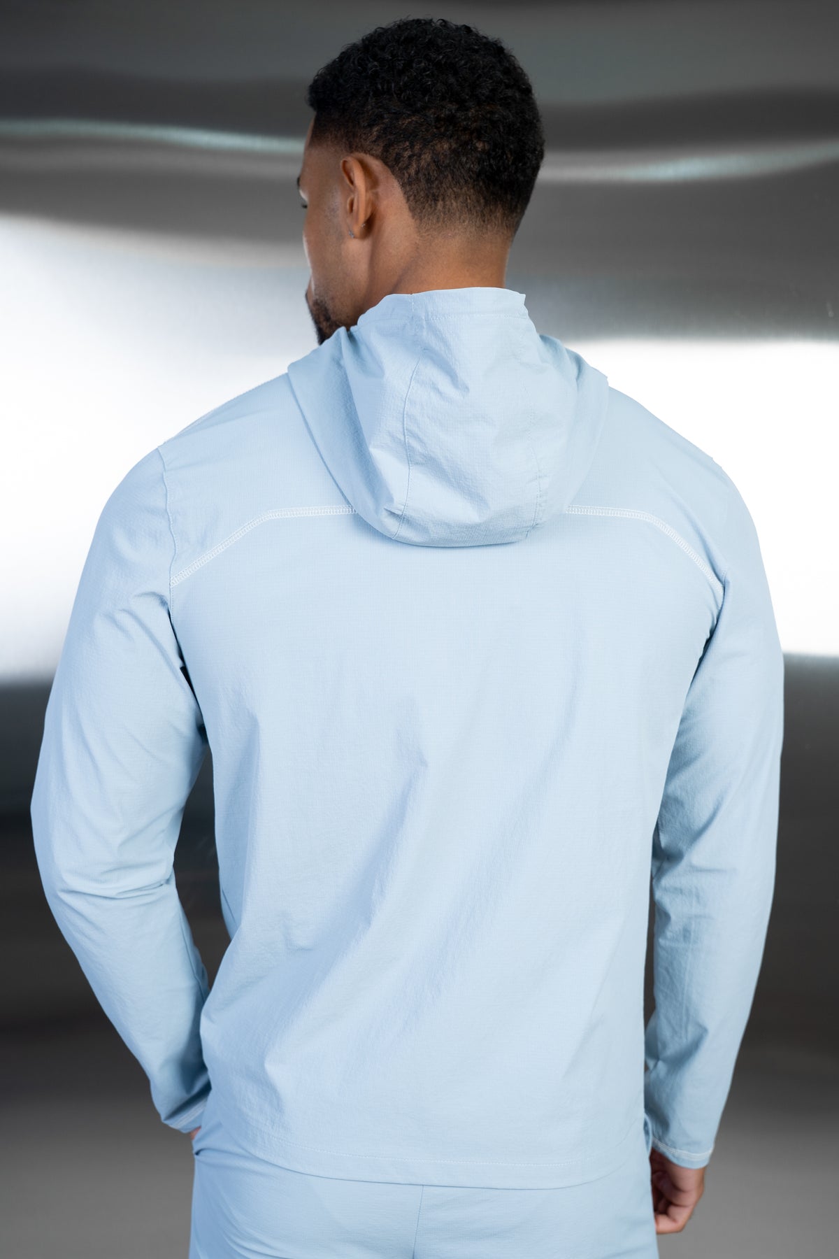 Contrast Stitch Quarter Zip Windbreaker - Light Blue