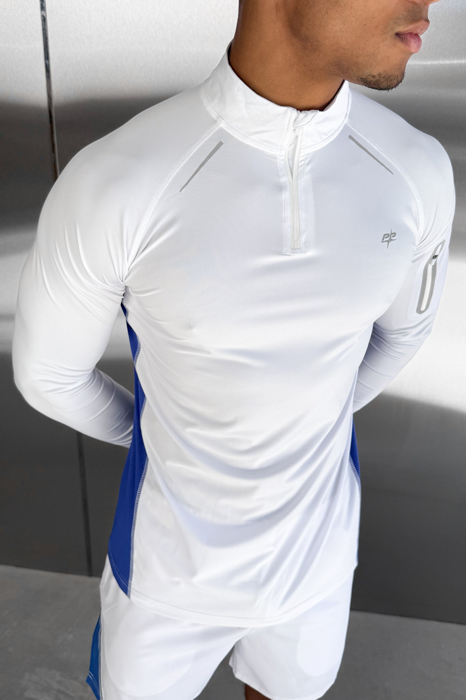 Synergy Quarter Zip Training Top - White/Royal Blue