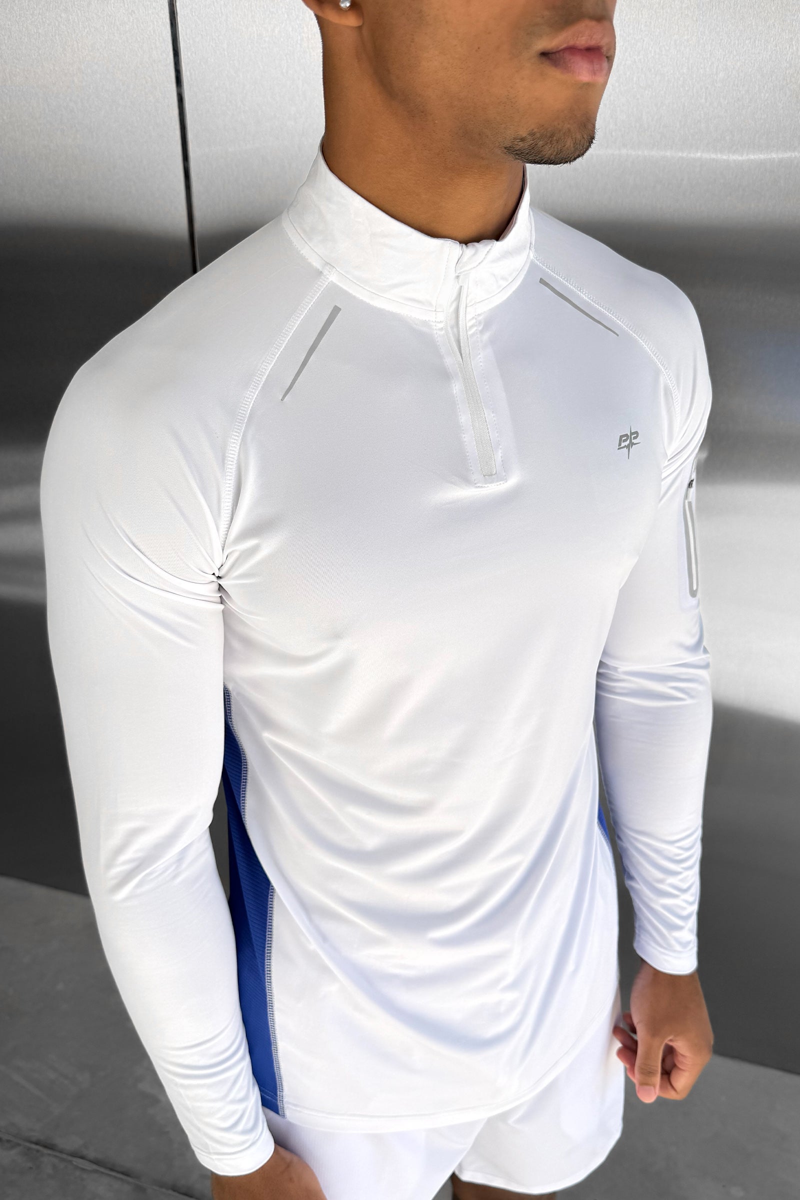 Synergy Quarter Zip Training Top - White/Royal Blue