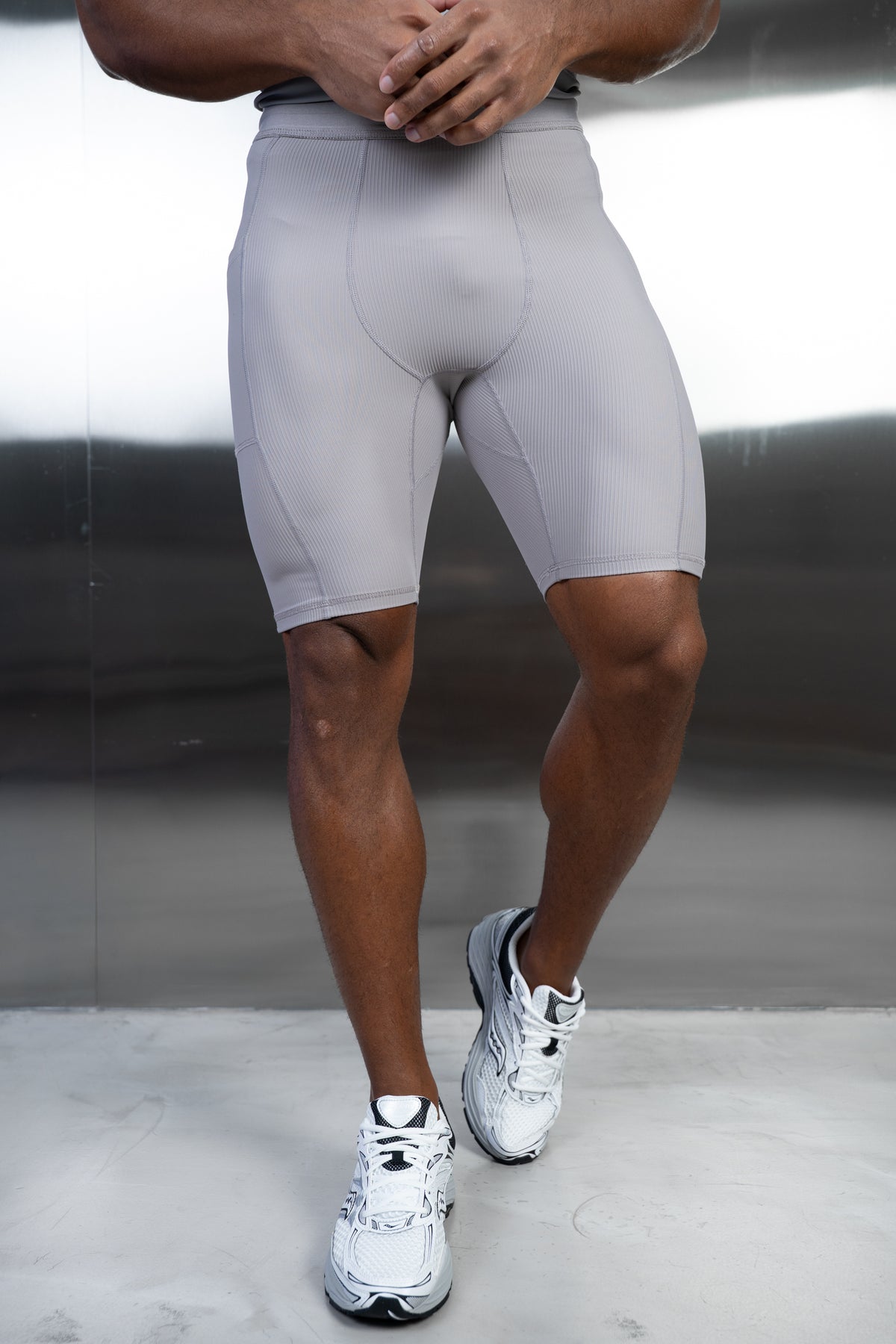 Stride Ribbed Compression Shorts - Grey