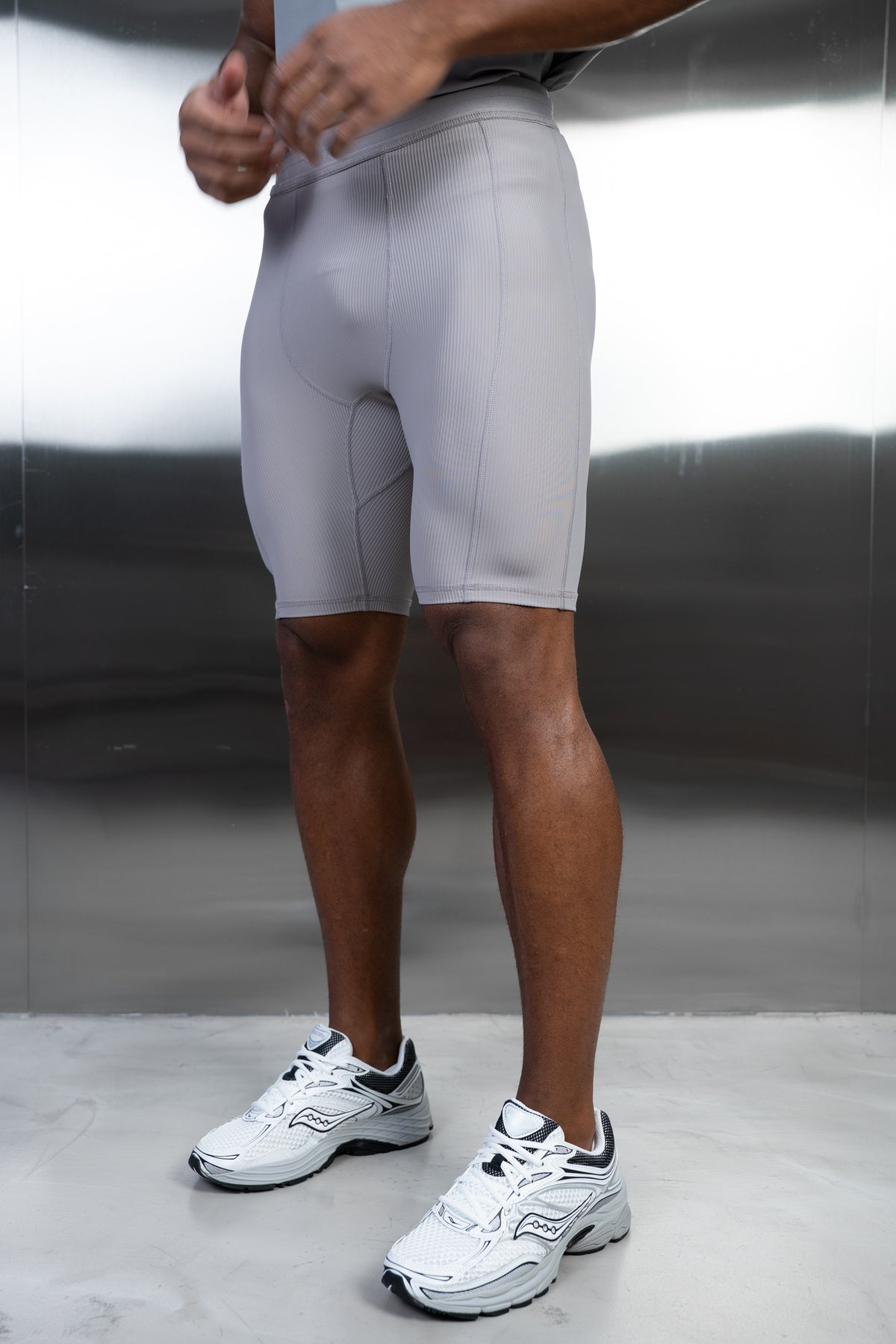 Stride Ribbed Compression Shorts - Grey