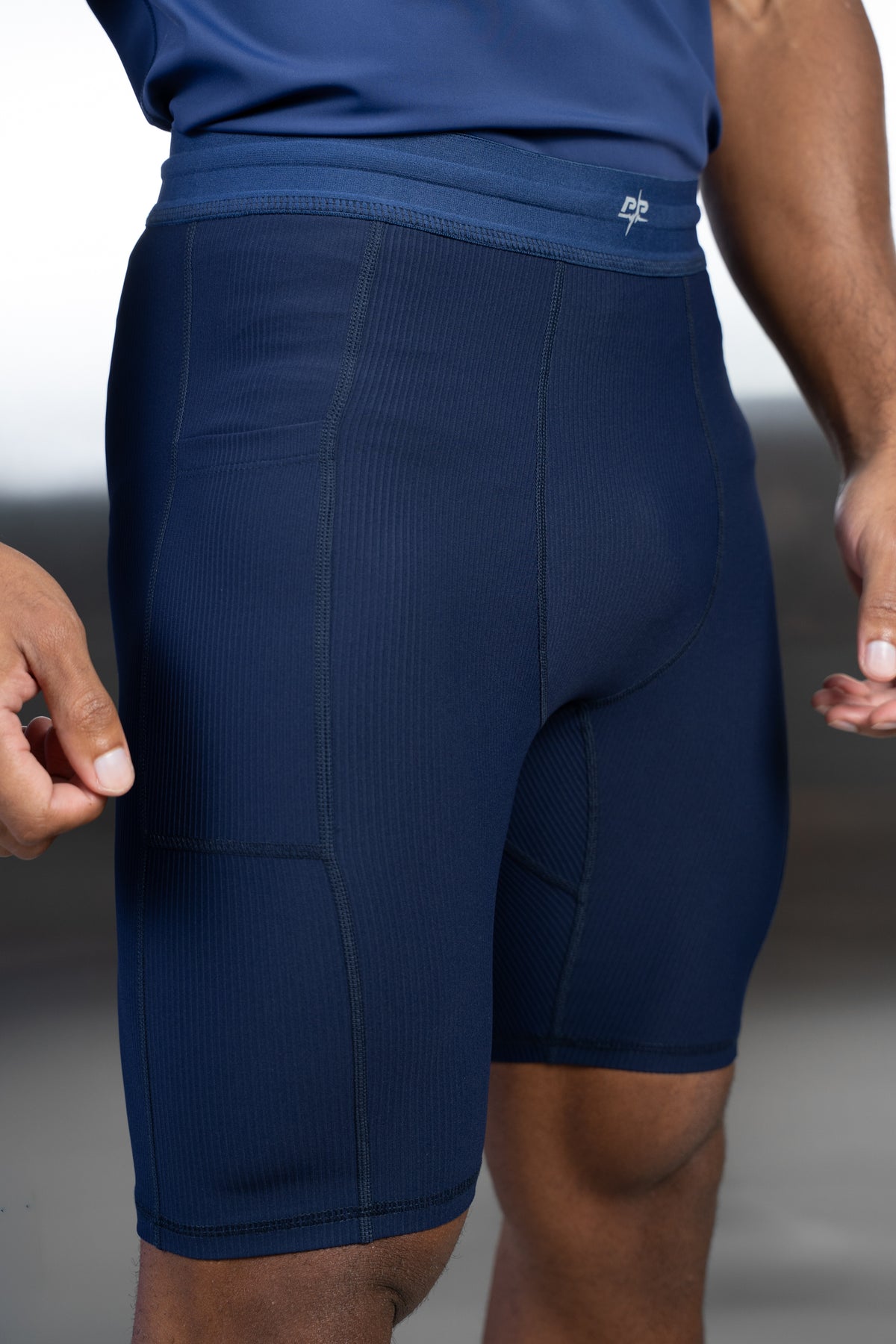 Stride Ribbed Compression Shorts - Navy