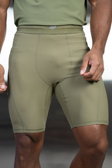 Stride Ribbed Compression Shorts - Olive